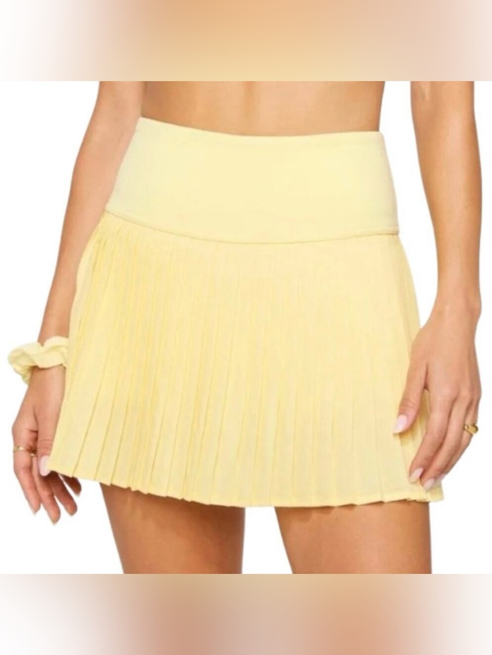 Fabletics Pale Yellow Pleated Mini Skirt
